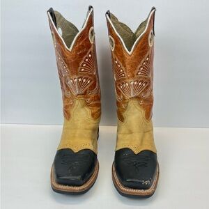 HECHO EN Boots Mens US 8 MEX 26.5 Black and Tan Leather Western Boots
